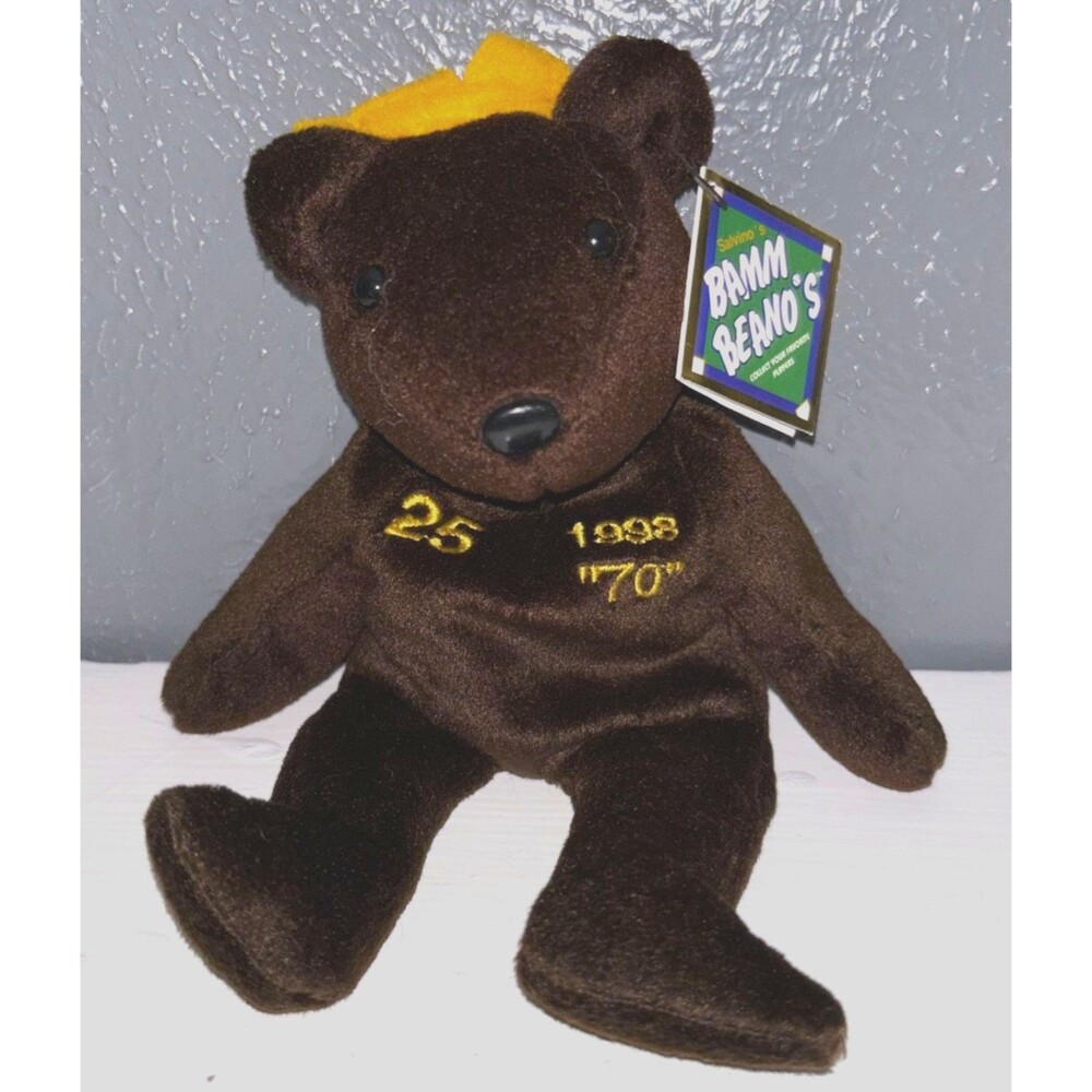 Vintage MLB Salvino's Bamm Beano's Mark McQwire #25 Plush Bear 70 Home Runs NWT